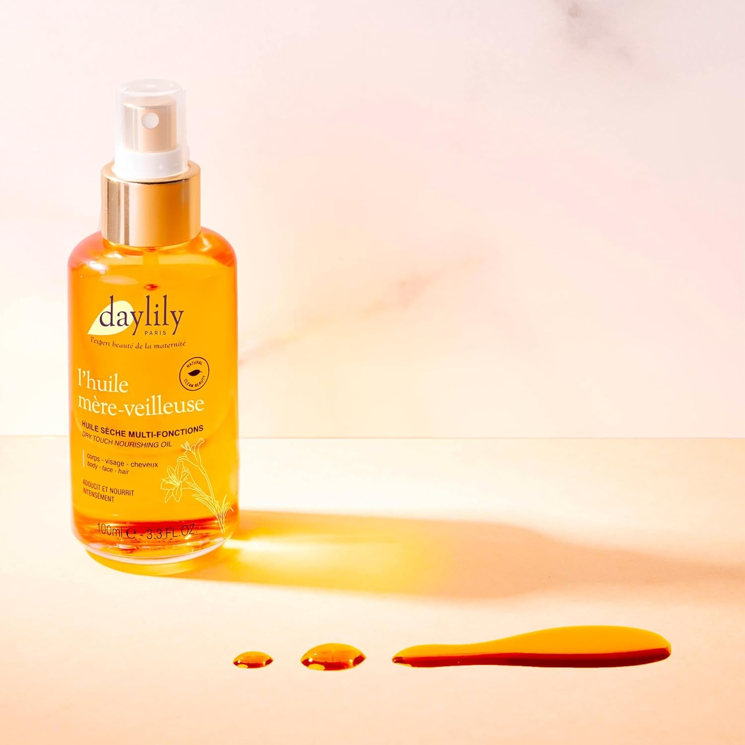 | L'Huile Mère-Veilleuse Multi-Fonctions | Nourrit Votre Corps & Répare Vos Cheveux | Combinaisons De 5 Huiles Végétales Bio | Texture Douce | Fabriqué En France | Végan & Cruelty-Free | 100Ml