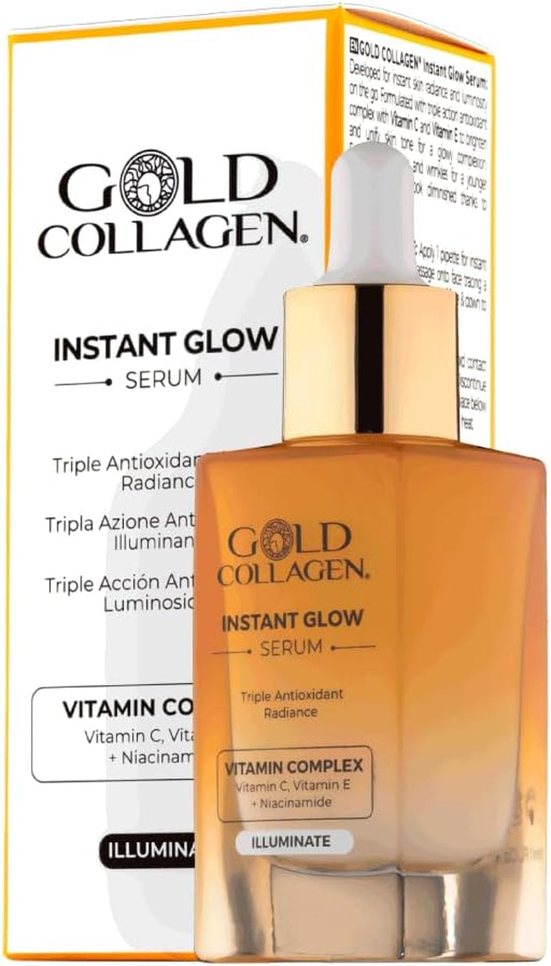 Instant Glow - Siero Vitamina C E E a Tripla Azione Antiossidante Riduce Pori Dilatati, Siero Viso Contorno Occhi Antirughe per Skincare Idratante Con Niacinamide E Glicerina 30 Ml