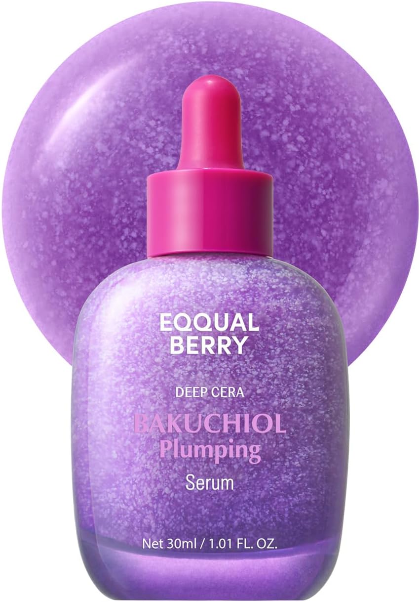 EQQUALBERRY Bakuchiol Plumping Serum – Pore and Wrinkle Minimizer with Bakuchiol | Retinol Alternative for Sensitive Skin | Enhances Firmness and Elasticity with Ceramide and Peptides, 1.01Oz / 30Ml