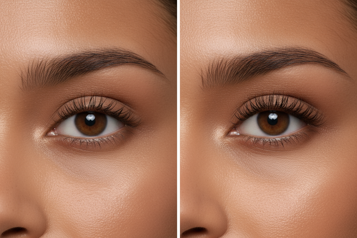 Avant après femme peau bronzée