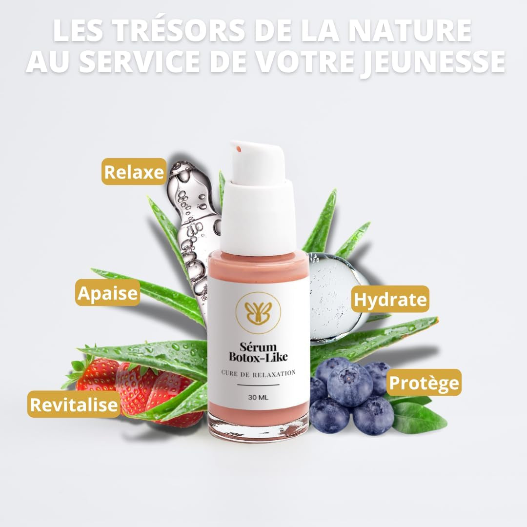 Sérum Botox-Like – Certifié Ecocert – 100% Naturel – Liftant, Lissant & Raffermissant – Anti-Rides Visage, Yeux & Cou – Peau Mature